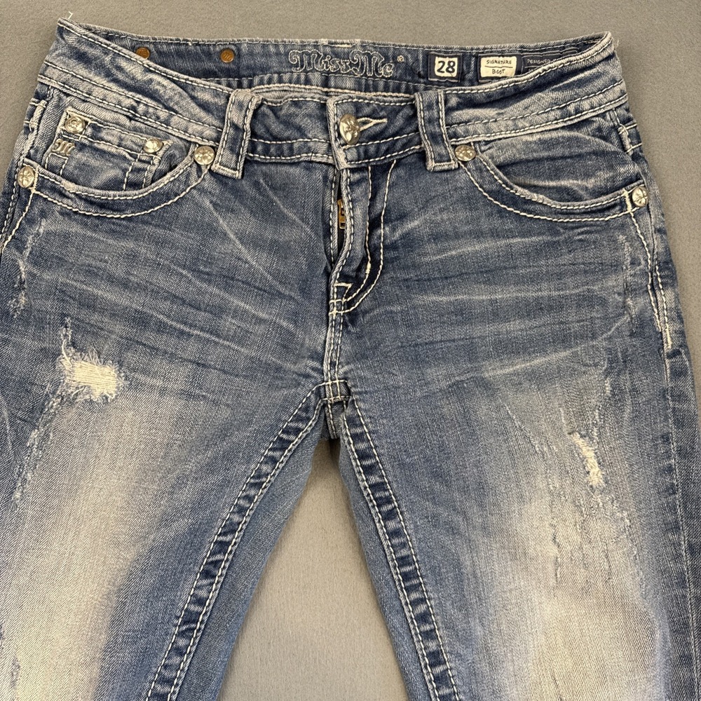 Miss Me Jeans Women's 2830Boot FACTORY DISTRESS RHINESTONE Thick Stitch VTG Y2K - Picture 4 of 9